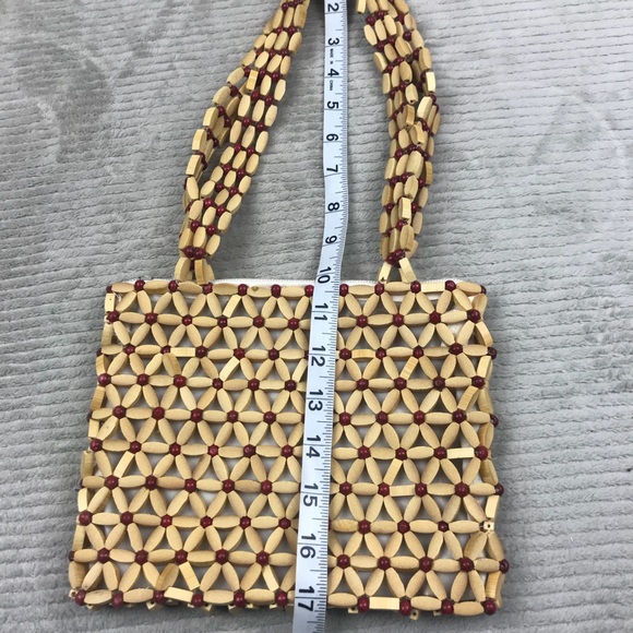 Vintage Bead Purse Handbag - Floral Tan Red - Picture 7 of 7